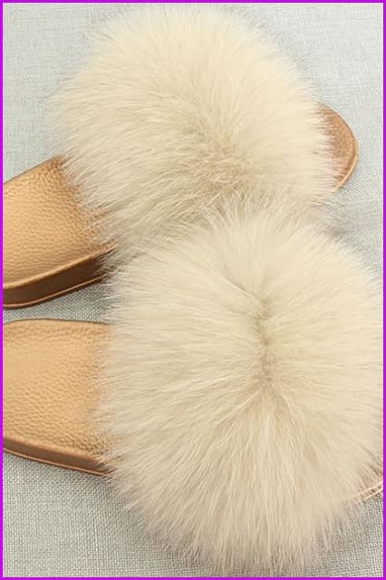 Golden PVC Sole Fox Fur Slides F007 - Furdela