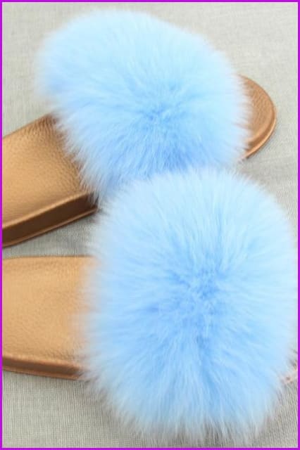 Golden PVC Sole Fox Fur Slides F007 - Furdela