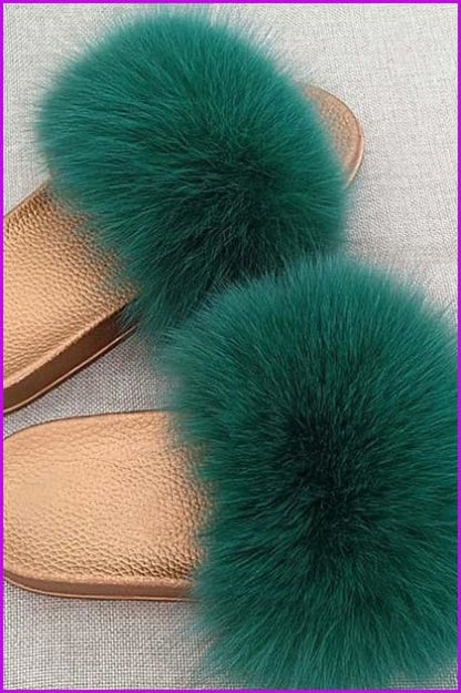 Golden PVC Sole Fox Fur Slides F007 - Furdela