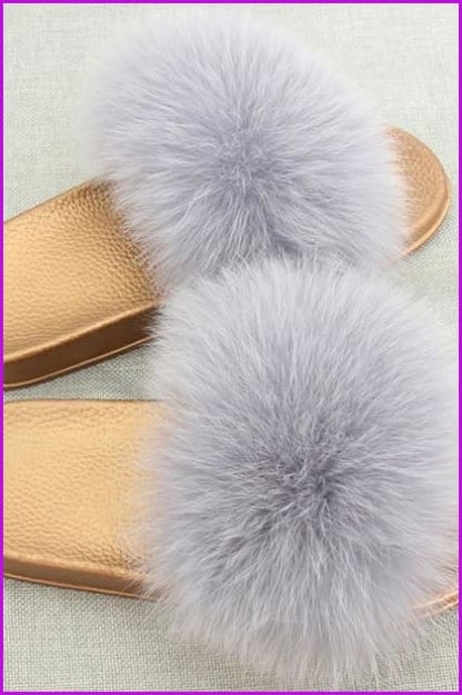 Golden PVC Sole Fox Fur Slides F007 - Furdela