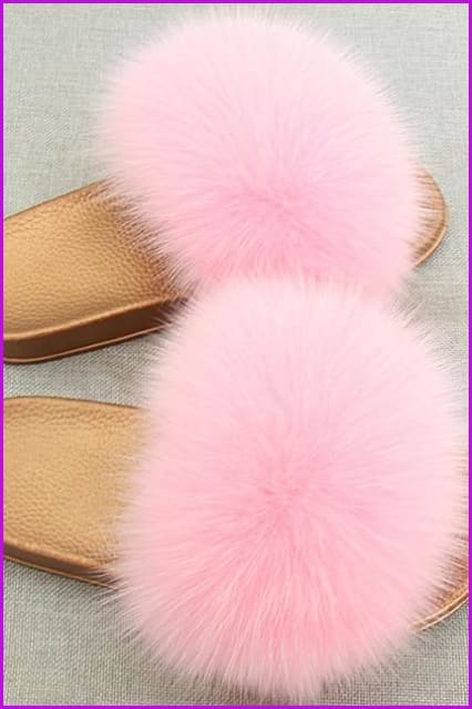 Golden PVC Sole Fox Fur Slides F007 - Furdela