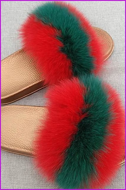 Golden PVC Sole Fox Fur Slides F007 - Furdela