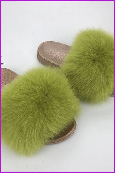 Golden PVC Sole Fox Fur Slides F007 - Furdela