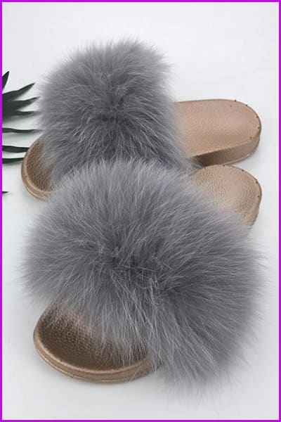Golden PVC Sole Fox Fur Slides F007 - Furdela