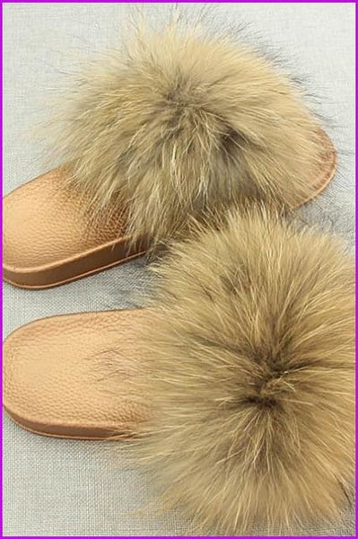 Golden PVC Sole Fox Fur Slides F007 Page 1 - Furdela