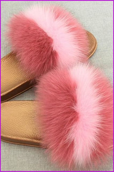 Golden PVC Sole Fox Fur Slides F007 Page 1 - Furdela
