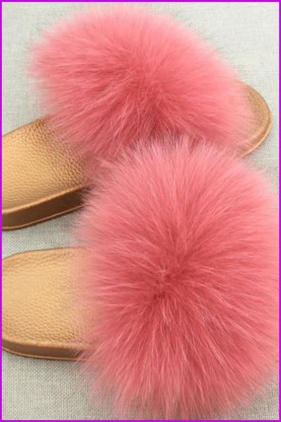 Golden PVC Sole Fox Fur Slides F007 Page 1 - Furdela