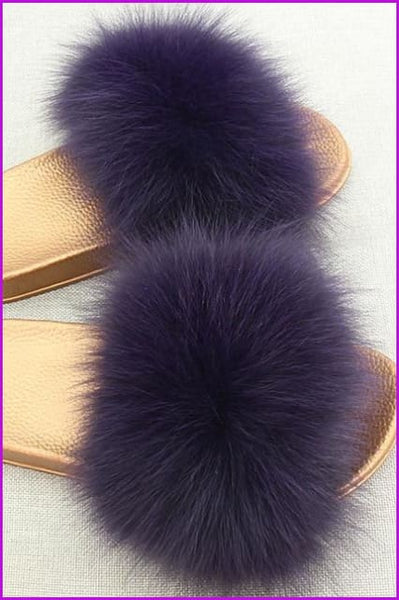 Golden PVC Sole Fox Fur Slides F007 Page 1 - Furdela