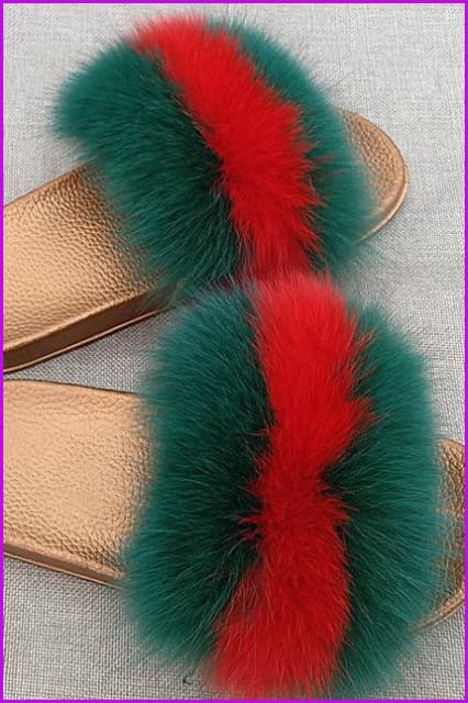 Golden PVC Sole Fox Fur Slides F007 Page 1 - Furdela