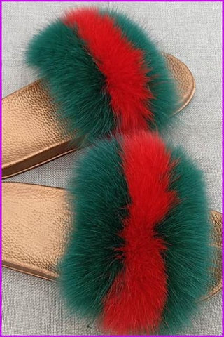 Golden PVC Sole Fox Fur Slides F007 Page 1 - Furdela