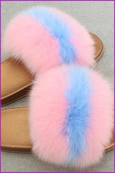 Golden PVC Sole Fox Fur Slides F007 Page 1 - Furdela