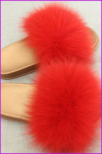 Golden PVC Sole Fox Fur Slides F007 Page 1 - Furdela