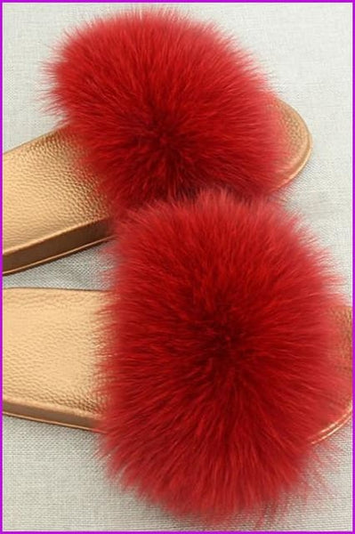 Golden PVC Sole Fox Fur Slides F007 Page 1 - Furdela