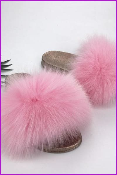 Golden PVC Sole Fox Fur Slides F007 - Furdela