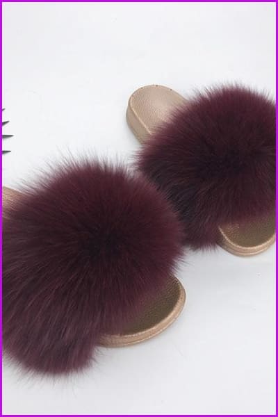 Golden PVC Sole Fox Fur Slides F007 - Furdela