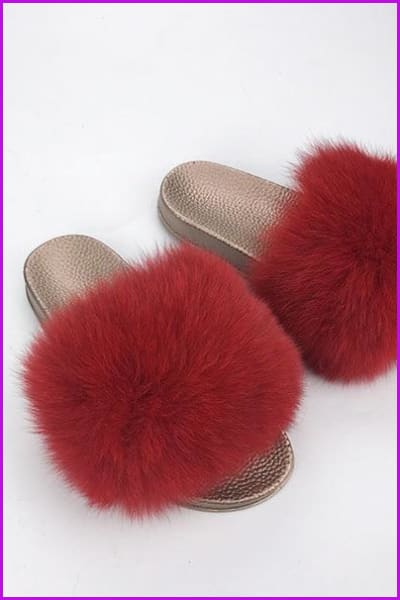 Golden PVC Sole Fox Fur Slides F007 - Furdela