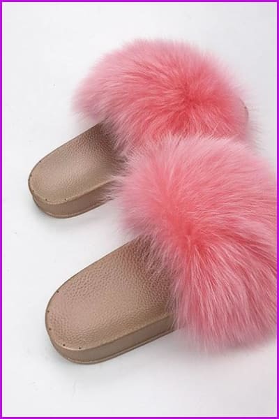 Golden PVC Sole Fox Fur Slides F007 - Furdela