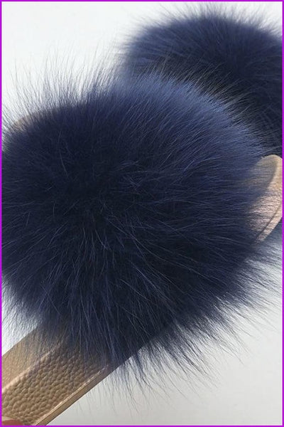 Golden PVC Sole Fox Fur Slides F007 - Furdela