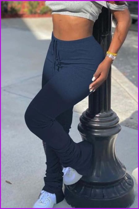 Gradient Color Ruched Split Casual Stacked Legging F1023 - Furdela