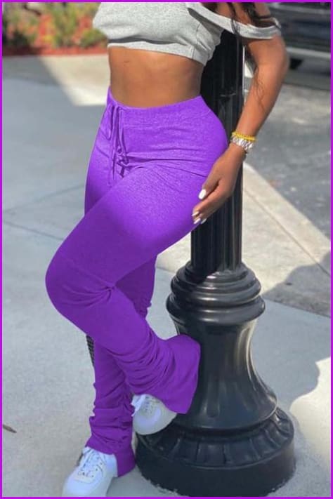 Gradient Color Ruched Split Casual Stacked Legging F1023 - Furdela