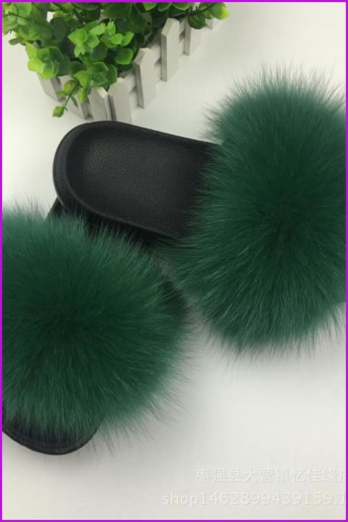 Green Fox Full-Pelt Fur Sliders DF003 - Furdela Wholesale