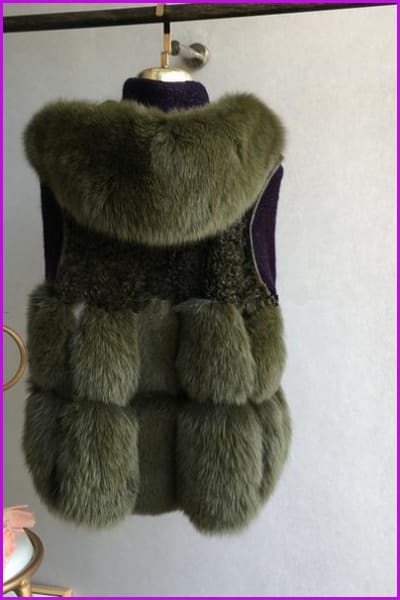 Green Fox Fur with Lamp Fur Hooded Gilet 55CM DO1500 - Furdela