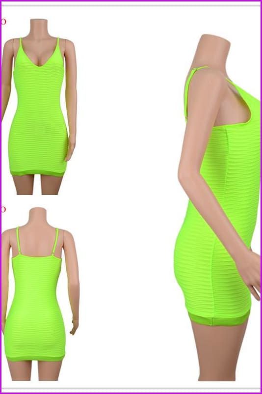 Green Ruched Bodycon Strap Dress F058 - Furdela