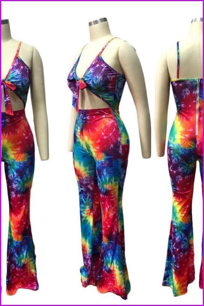 Green/Red/Blue Gradient Color Loose Pants Jumpsuit F094 - Furdela