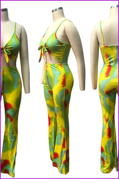 Green/Red/Blue Gradient Color Loose Pants Jumpsuit F094 - Furdela