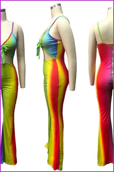 Green/Red/Blue Gradient Color Loose Pants Jumpsuit F094 - Furdela