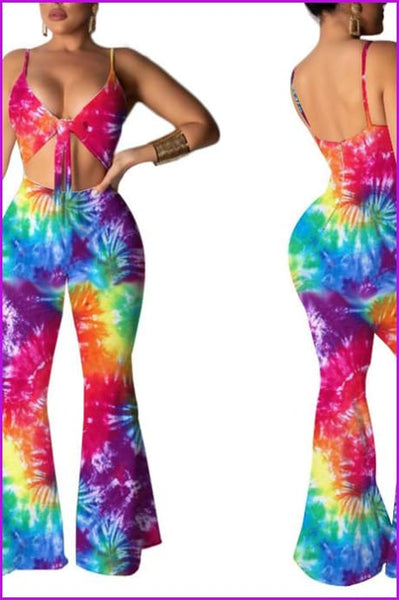 Green/Red/Blue Gradient Color Loose Pants Jumpsuit F094 - Furdela