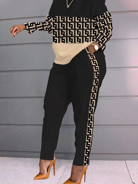 Plus Size Chain Letter Print Pants Set AT8059