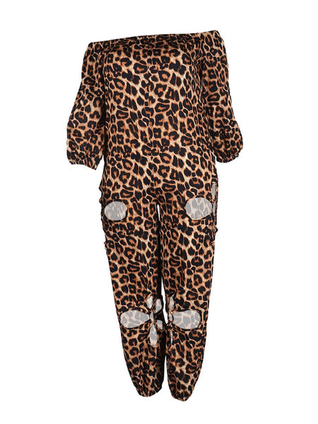 Plus Size Off The Shoulder Camo Print Cut Out Jumpsuit AR5022