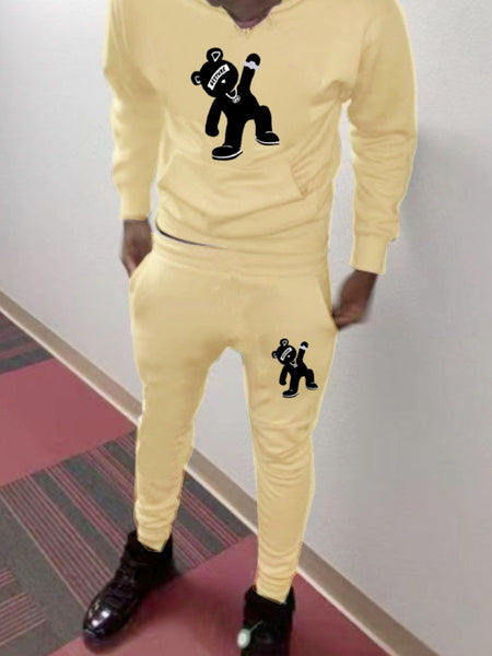 Men Cartoon Letter Print Kangaroo Pocket Tracksuit Set AT8027