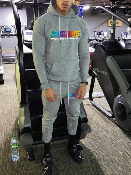 Men Gradient Letter Print Kangaroo Pocket Tracksuit Set BO50122 Furdela