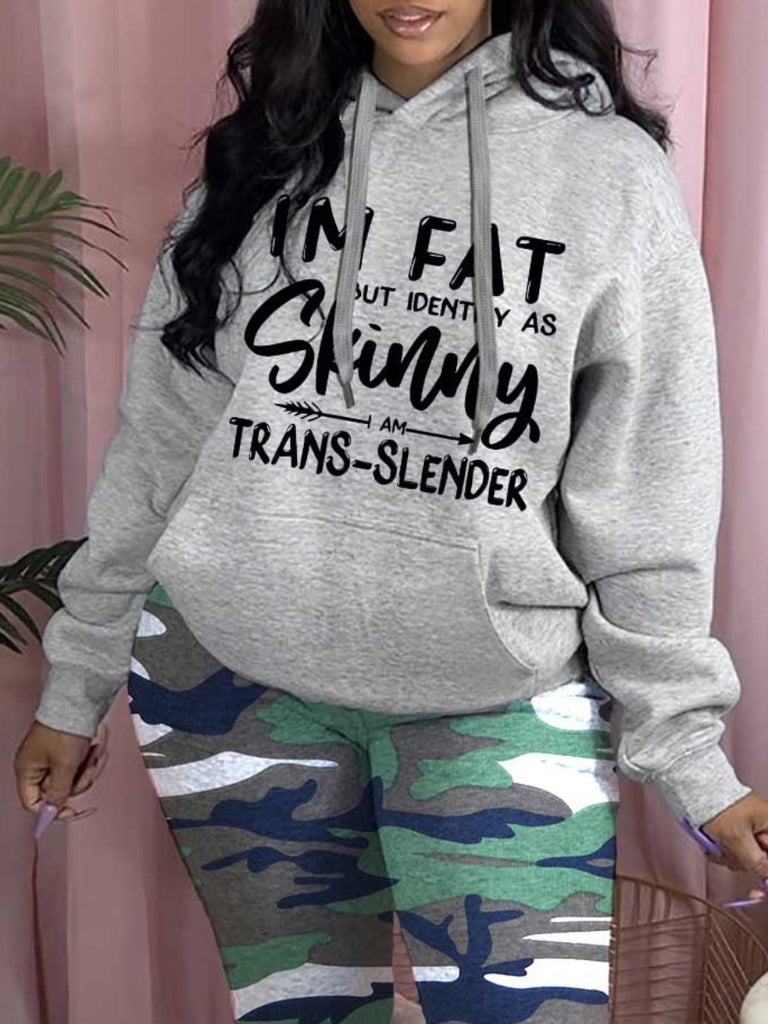 Plus Size Letter Print Kangaroo Pocket Hoodie BO1148