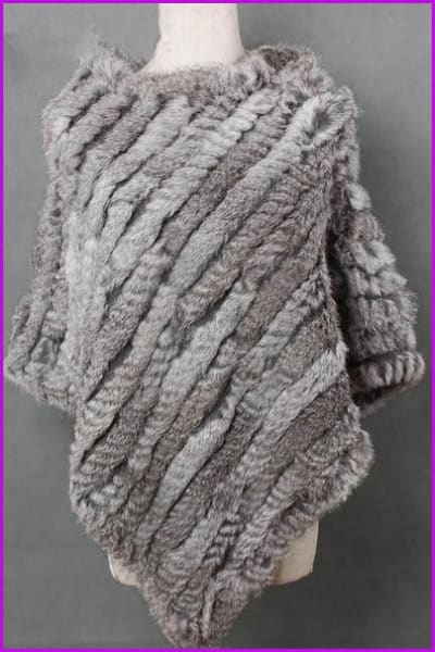 Handmade Knitted Rabbit Fur Poncho - Furdela