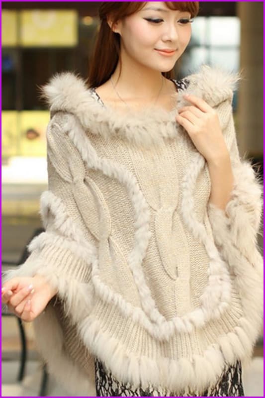 Handmade Knitted Rabbit Fur Poncho - Furdela