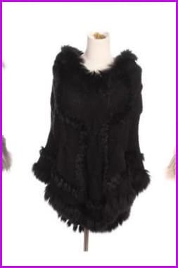 Handmade Knitted Rabbit Fur Poncho - Furdela