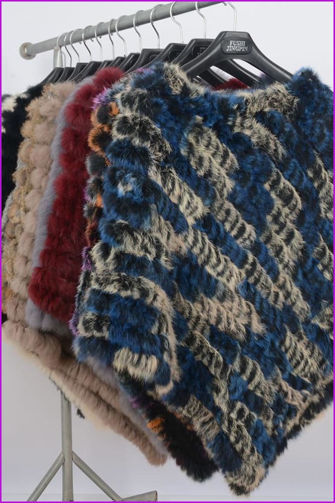 Handmade Knitted Rex Rabbit Fur Ponchos - Furdela Wholesale