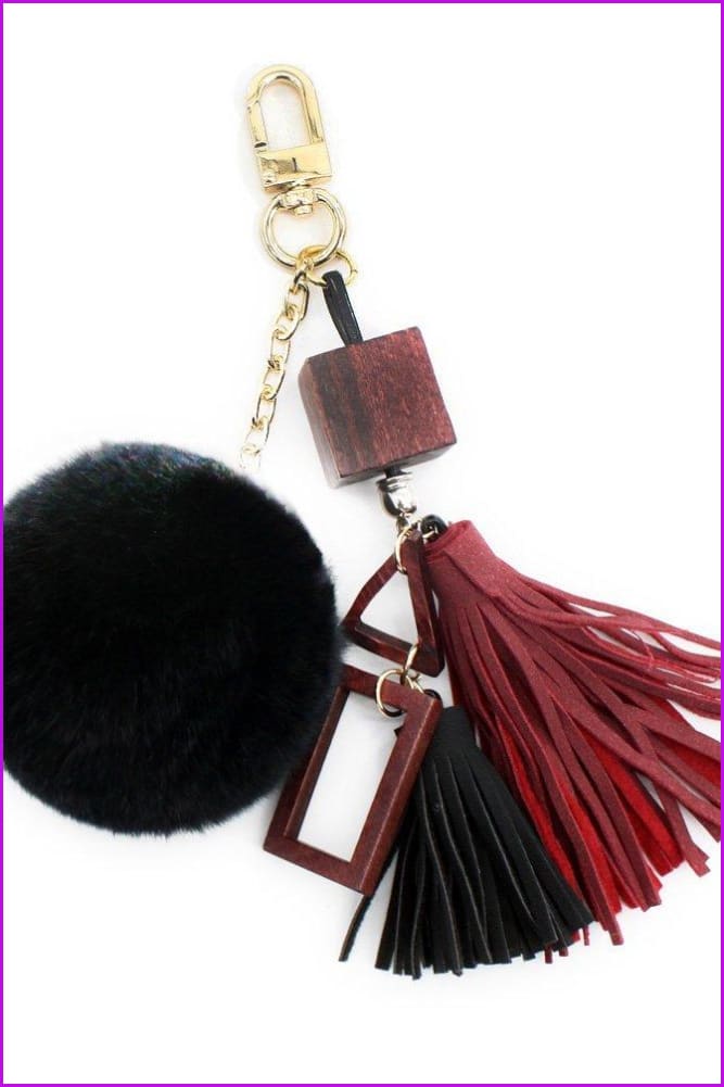 Handmade Rabbit Fur Pompom Keychain DO1568 - Furdela Wholesale