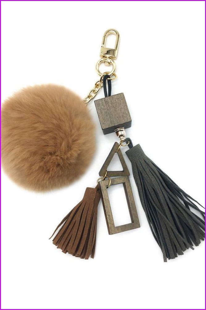 Handmade Rabbit Fur Pompom Keychain DO1568 - Furdela Wholesale