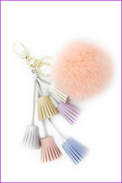 Handmade Rabbit Fur Pompom Keychain DO1568 - Furdela Wholesale