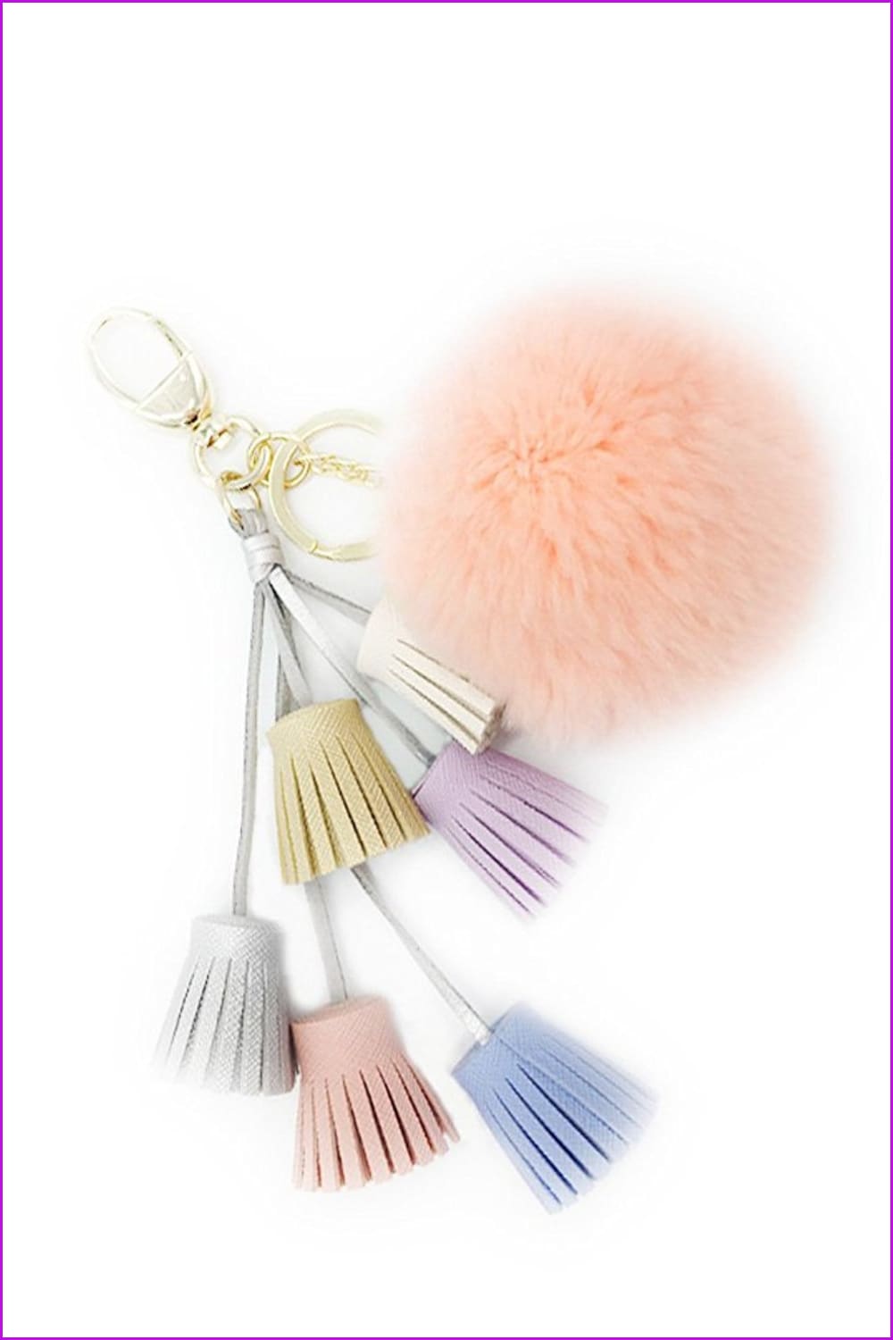 Handmade Rabbit Fur Pompom Keychain DO1568 - Furdela Wholesale