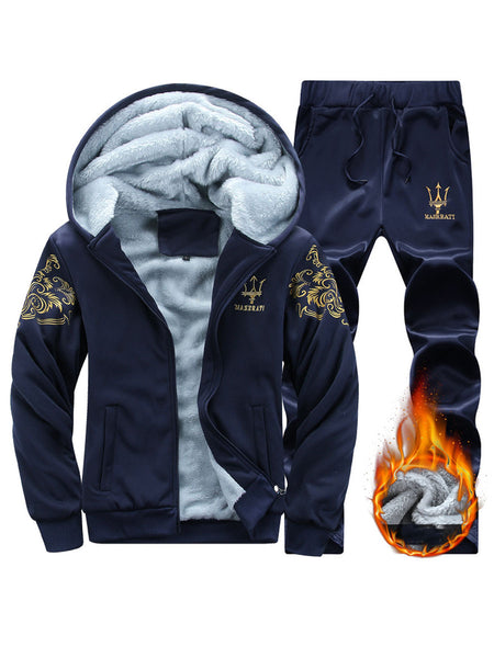 Men Hooded Collar Drawstring Tracksuit Set AT8010