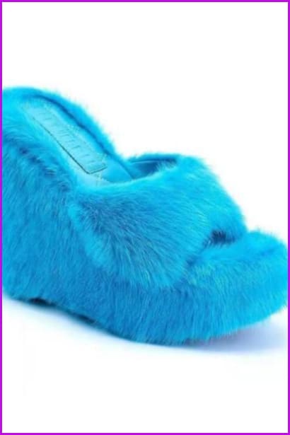 High Heeled Fluffy Fur Slippers F3153 - Furdela Wholesale