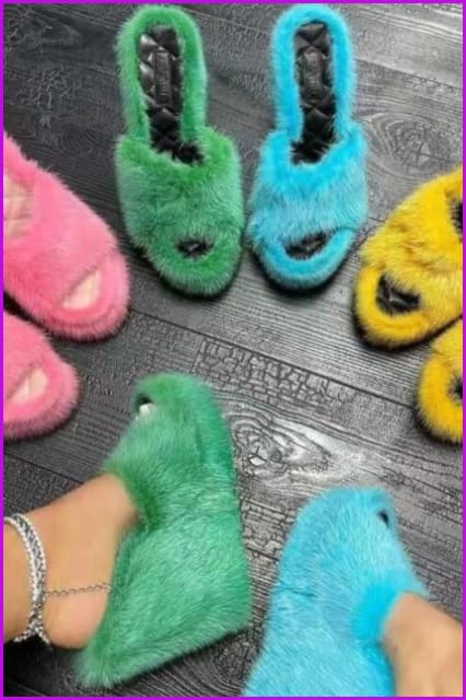 High Heeled Fluffy Fur Slippers F3153 - Furdela Wholesale