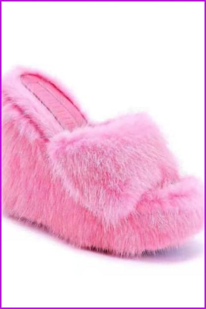 High Heeled Fluffy Fur Slippers F3153 - Furdela Wholesale