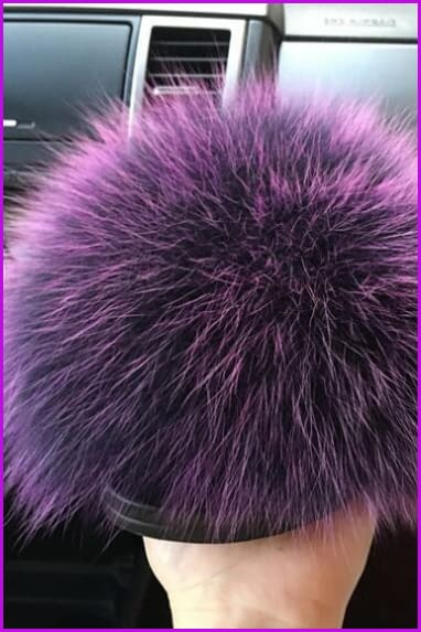 High Quality Black Mixed Purple Fox Full-Pelt Fur Sliders DF020 - Furdela Wholesale