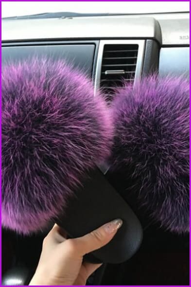 High Quality Black Mixed Purple Fox Full-Pelt Fur Sliders DF020 - Furdela Wholesale